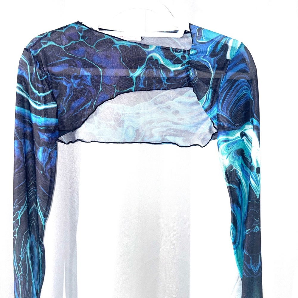 iHeartRaves Blue and Black Abstract Crop Top